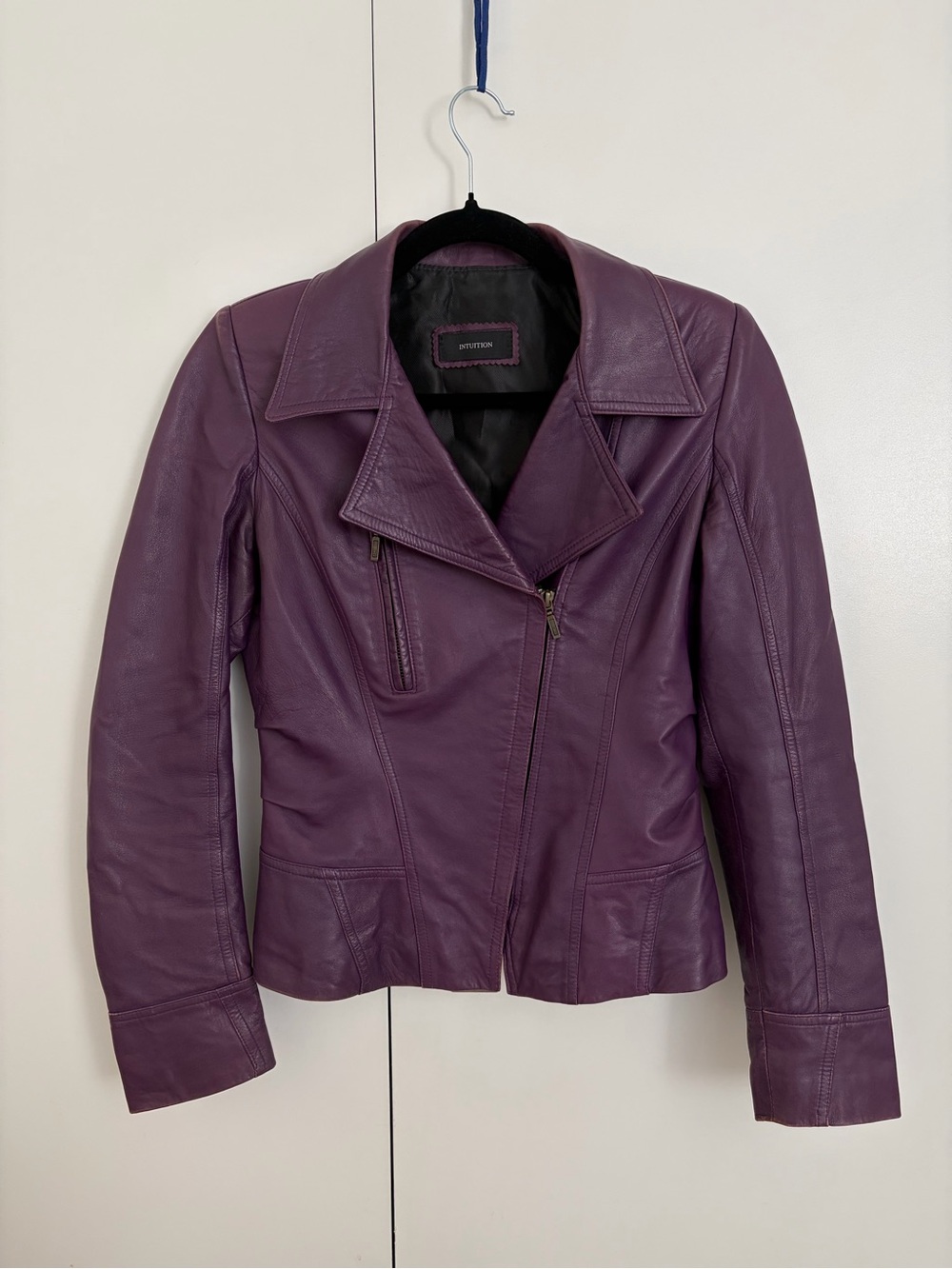 Vintage 90s Purple Lambskin Leather Moto Jacket Made in France
